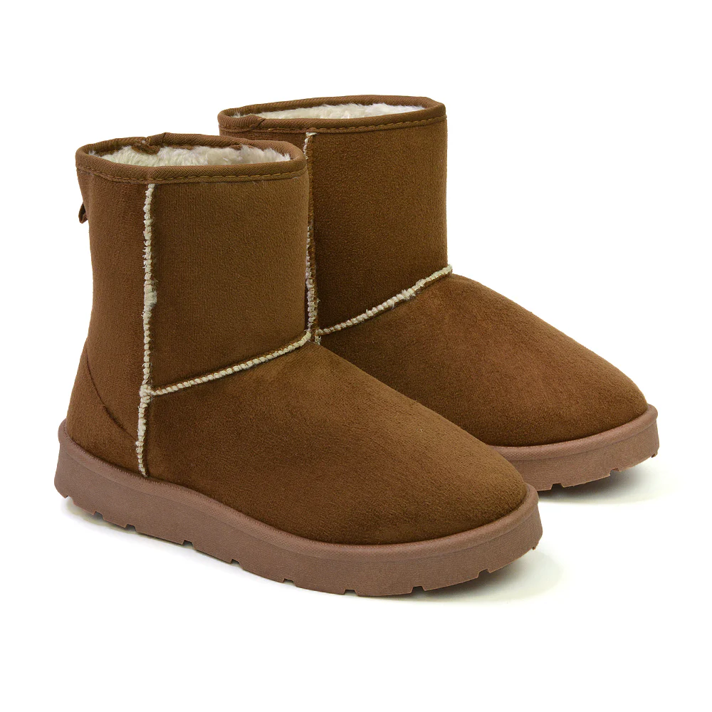 Junie Classic Flat Ankle Winter Boots with Faux Fur Insoles in Sand - Image 25