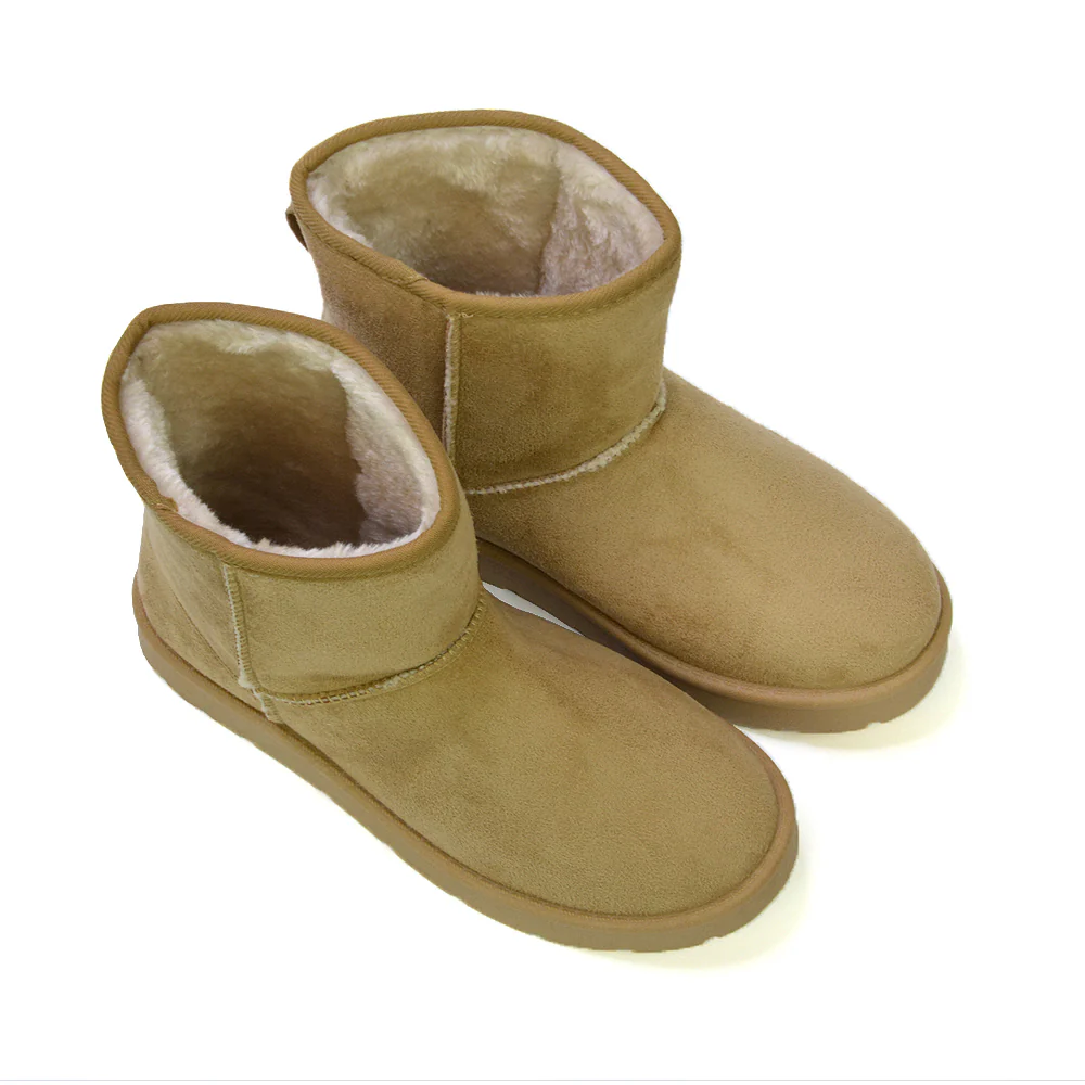 Junie Classic Flat Ankle Winter Boots with Faux Fur Insoles in Sand - Image 30