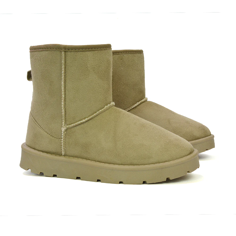 Junie Classic Flat Ankle Winter Boots with Faux Fur Insoles in Sand - Image 70