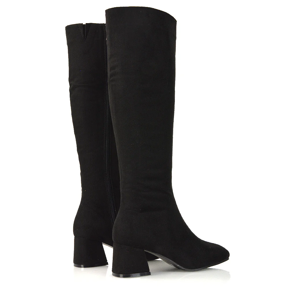 Kaia Flared Block High Heel Below The Knee High Boots With Heel in Stone Synthetic Leather - Image 120