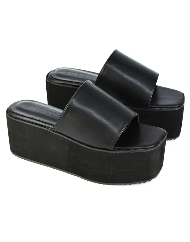 Kaiya Square Toe Slip on Flatform Sandal Slides in Gold - Image 7