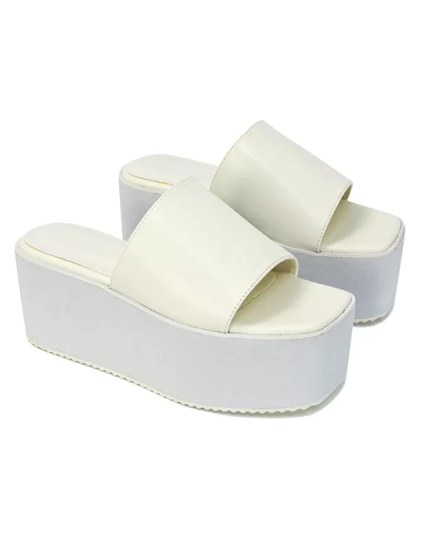 Kaiya Square Toe Slip on Flatform Sandal Slides in Gold - Image 8