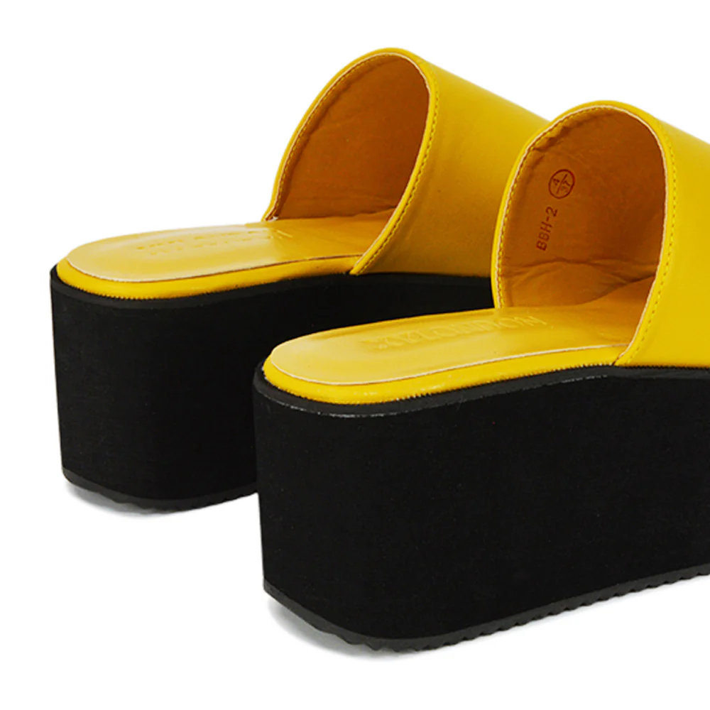 Kaiya Square Toe Slip on Flatform Sandal Slides in Nude Synthetic Leather - Image 122