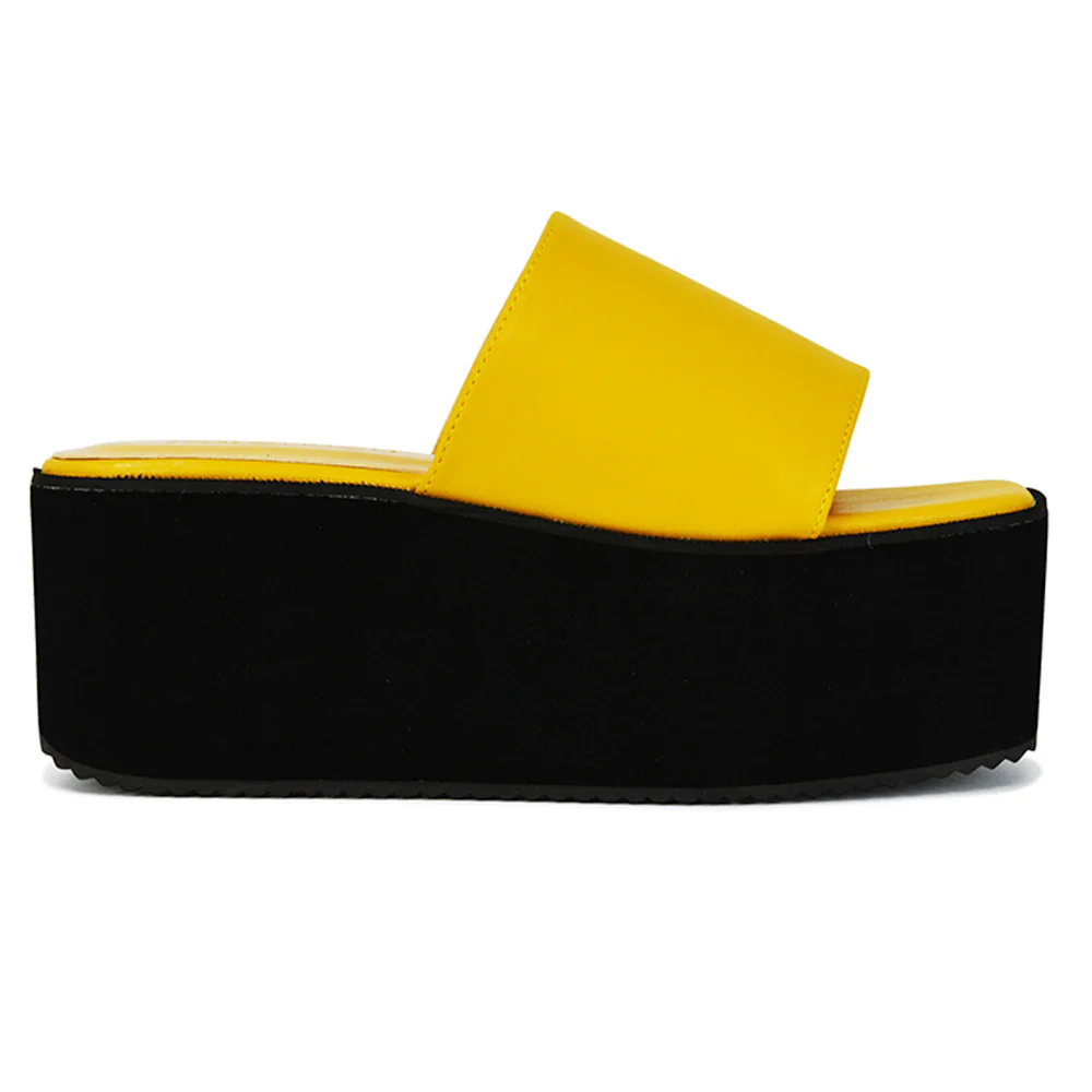 Kaiya Square Toe Slip on Flatform Sandal Slides in Nude Synthetic Leather - Image 123