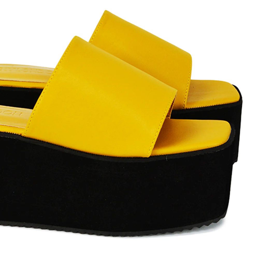 Kaiya Square Toe Slip on Flatform Sandal Slides in Nude Synthetic Leather - Image 99