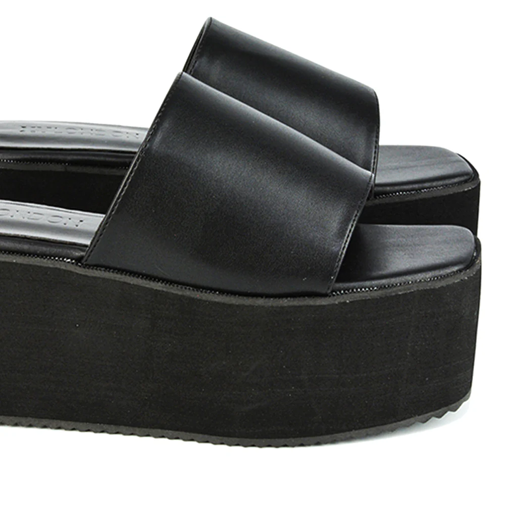 Kaiya Square Toe Slip on Flatform Sandal Slides in Orange Synthetic Leather - Image 15