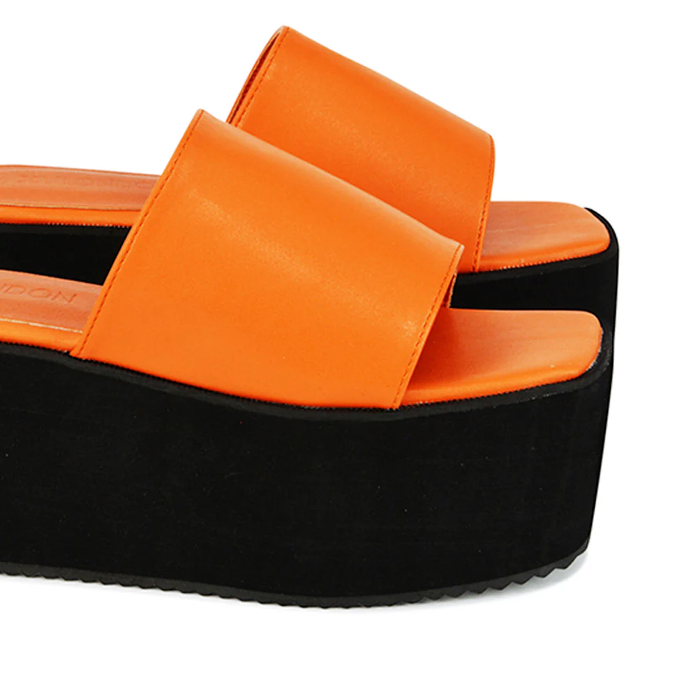 Kaiya Square Toe Slip on Flatform Sandal Slides in White Synthetic Leather - Image 80