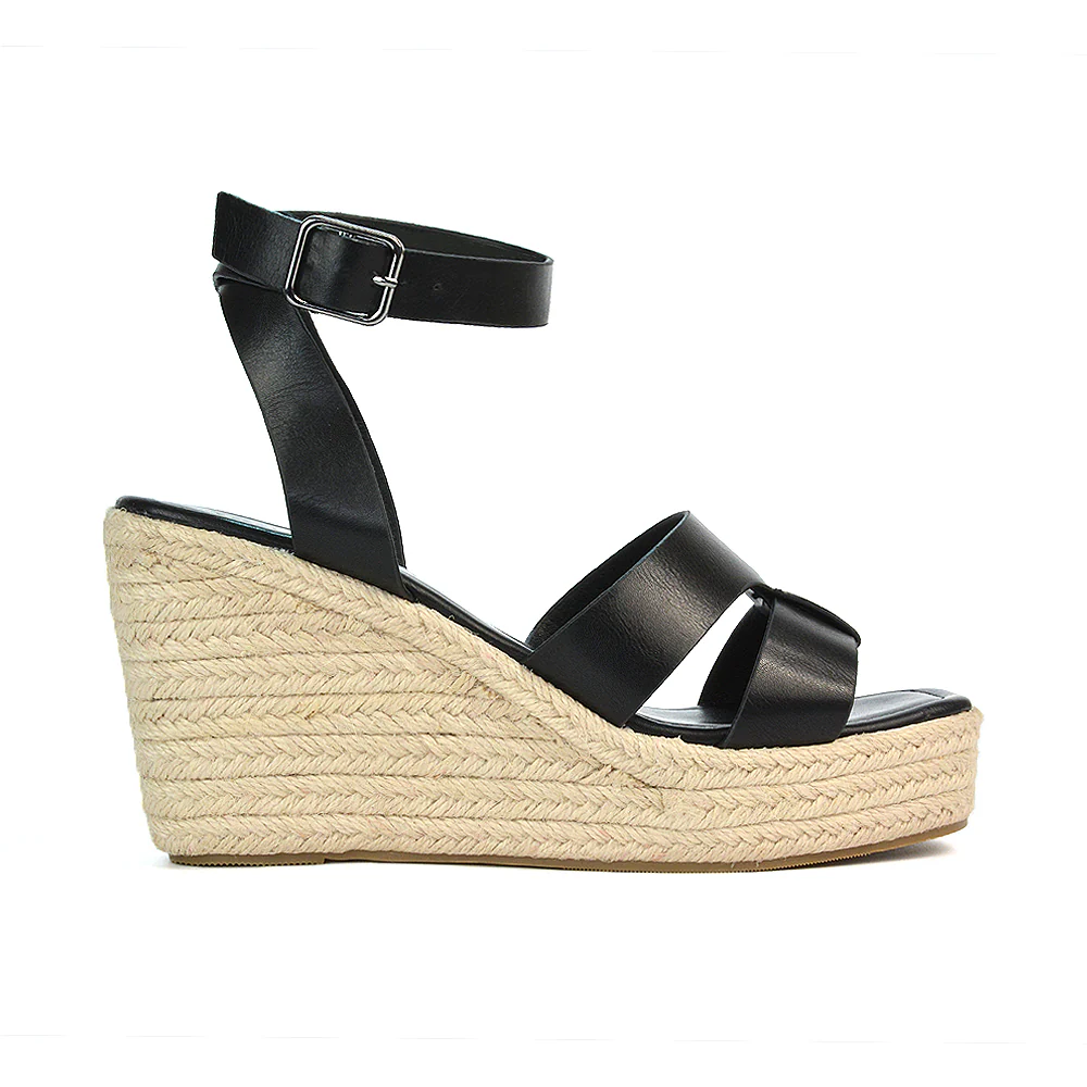 Kala Espadrille Strappy Platform Wedge Heel Sandals With a Square Toe in Black - Image 81