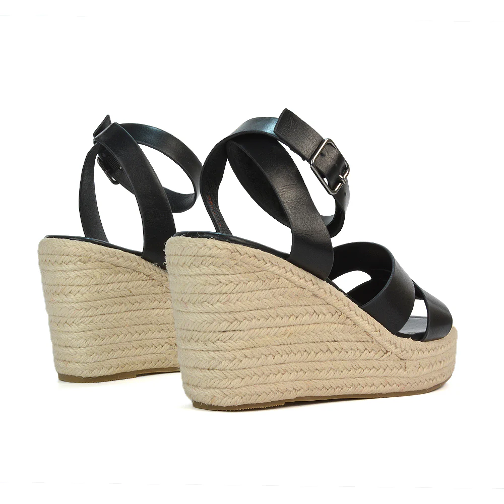 Kala Espadrille Strappy Platform Wedge Heel Sandals With a Square Toe in Gold - Image 102