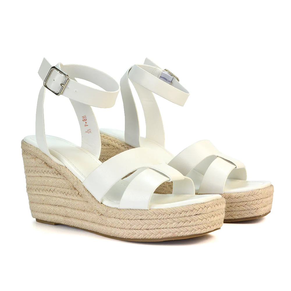 Kala Espadrille Strappy Platform Wedge Heel Sandals With a Square Toe in Gold - Image 11