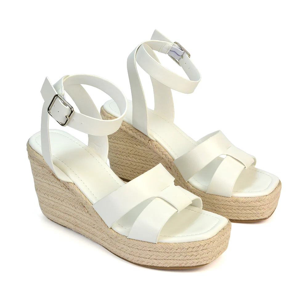 Kala Espadrille Strappy Platform Wedge Heel Sandals With a Square Toe in Gold - Image 28