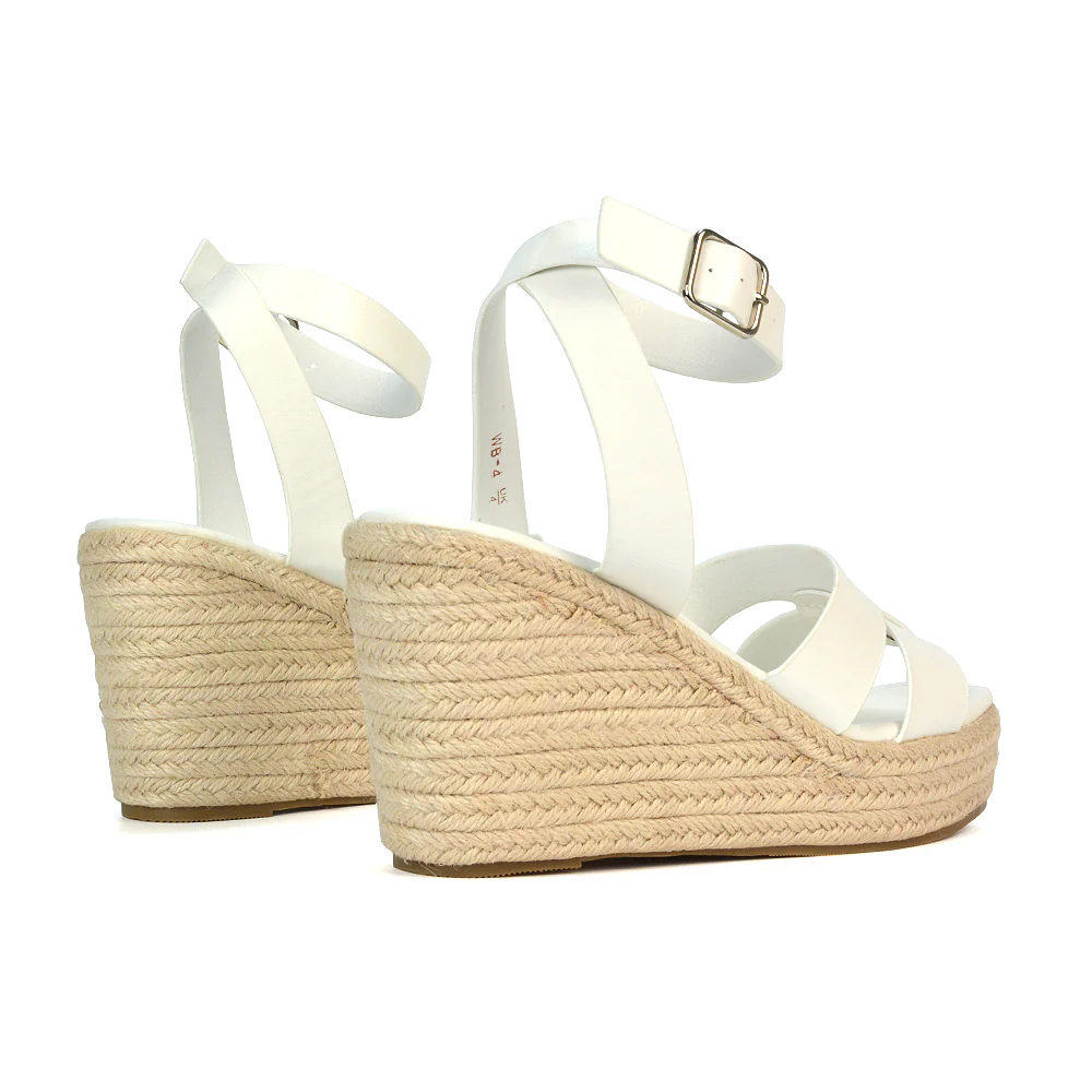 Kala Espadrille Strappy Platform Wedge Heel Sandals With a Square Toe in Gold - Image 36