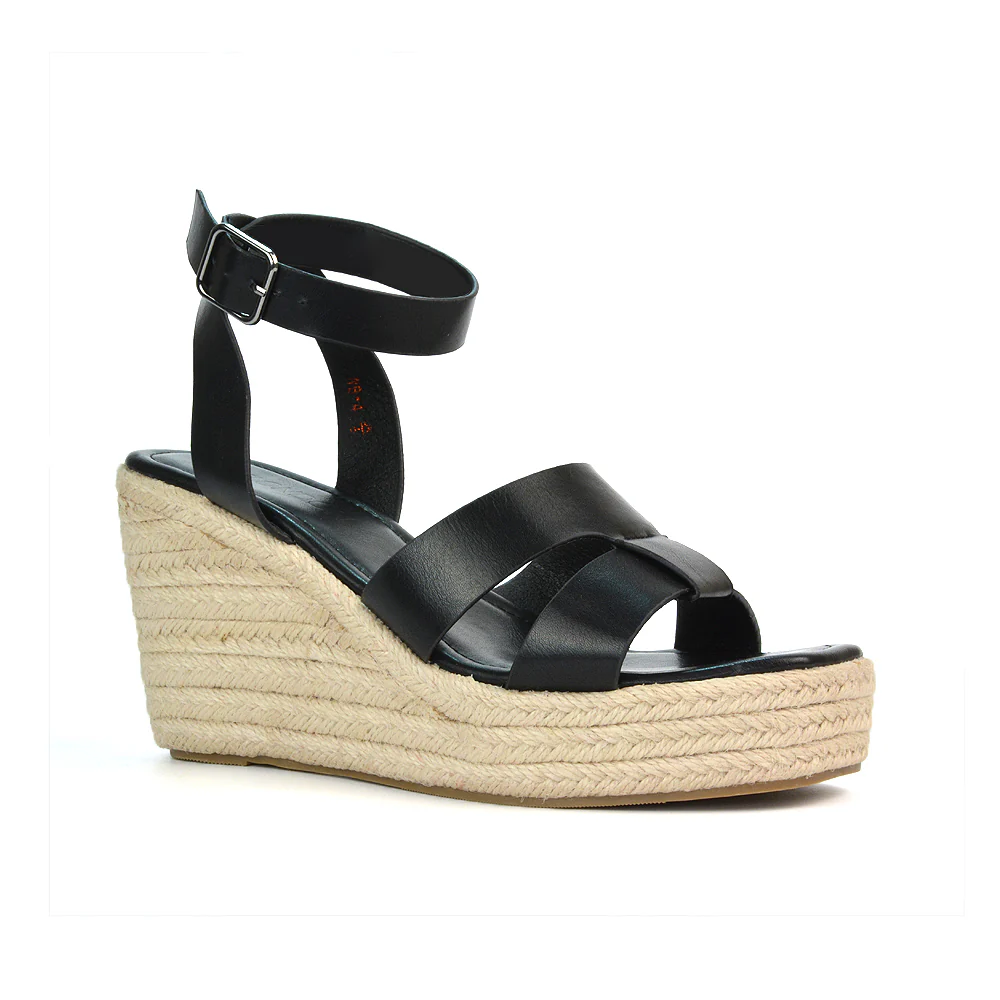 Kala Espadrille Strappy Platform Wedge Heel Sandals With a Square Toe in Gold - Image 92