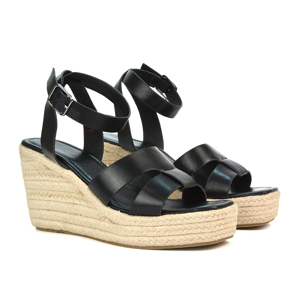 Kala Espadrille Strappy Platform Wedge Heel Sandals With a Square Toe in White - Image 107