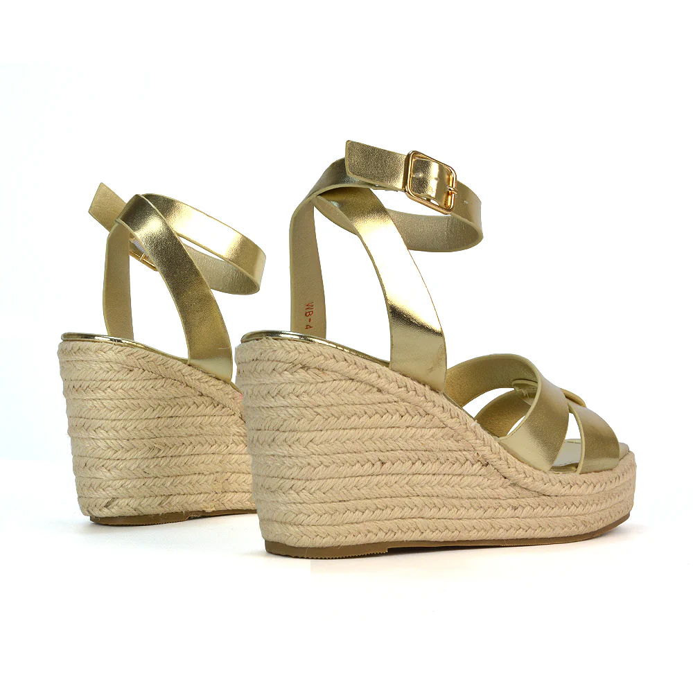 Kala Espadrille Strappy Platform Wedge Heel Sandals With a Square Toe in White - Image 72