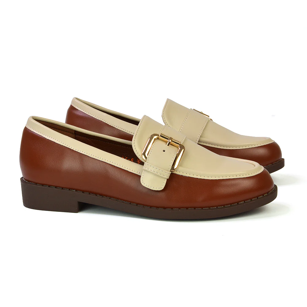 Kali Buckle Up School Shoes Loafers With Chunky Soles in Black Synthetic Leather - Image 9
