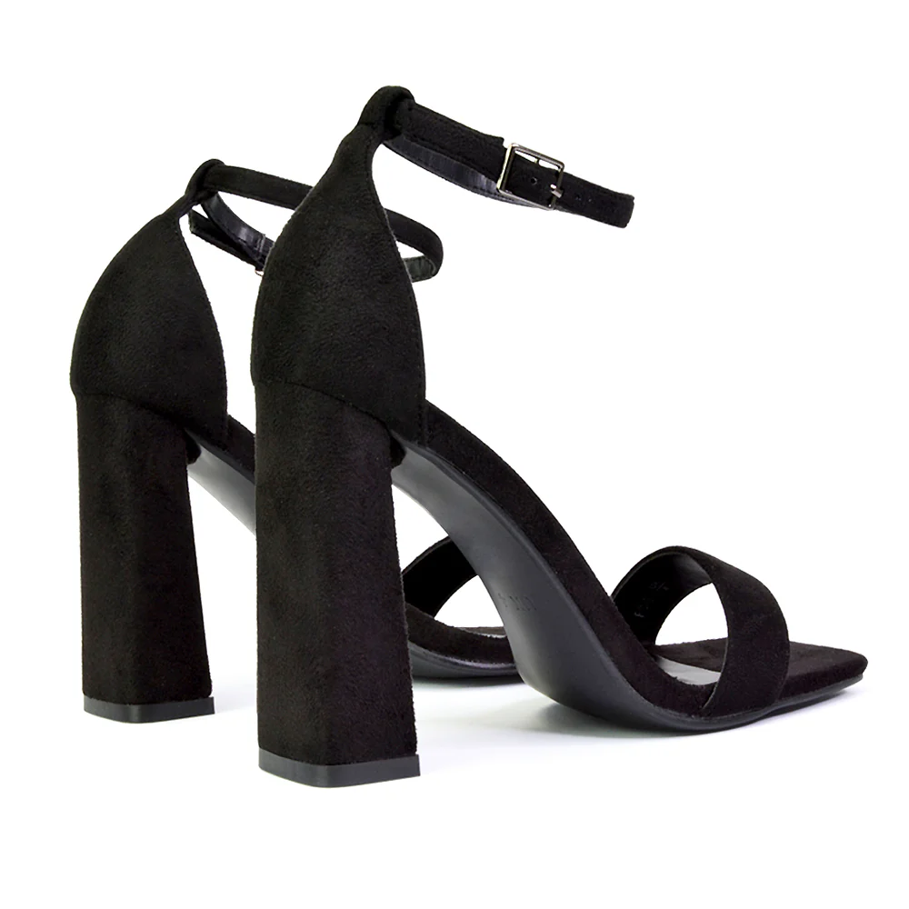 Kamryn Buckle Up Ankle Strap Square Toe Block High Heel Sandals in Black - Image 108