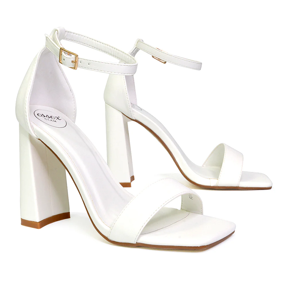 Kamryn Buckle Up Ankle Strap Square Toe Block High Heel Sandals in Silver - Image 14