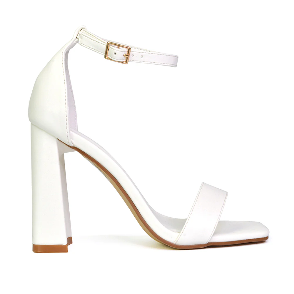 Kamryn Buckle Up Ankle Strap Square Toe Block High Heel Sandals in Silver - Image 23