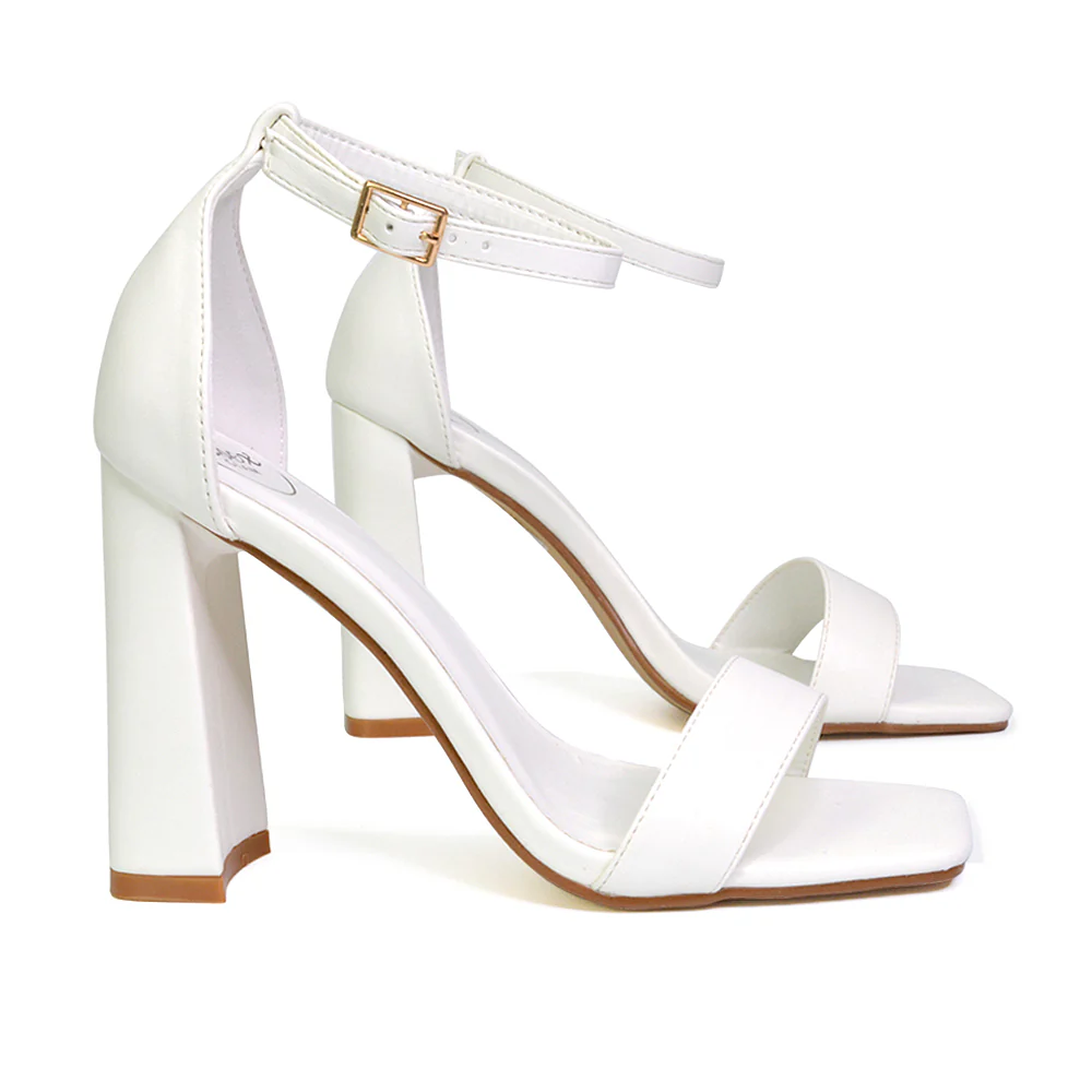 Kamryn Buckle Up Ankle Strap Square Toe Block High Heel Sandals in Silver - Image 25