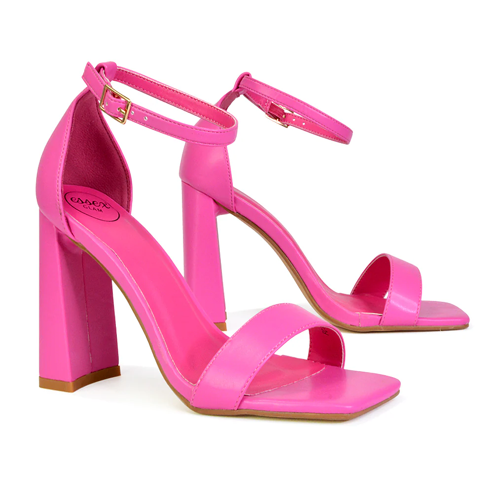 Kamryn Buckle Up Ankle Strap Square Toe Block High Heel Sandals in Silver - Image 59