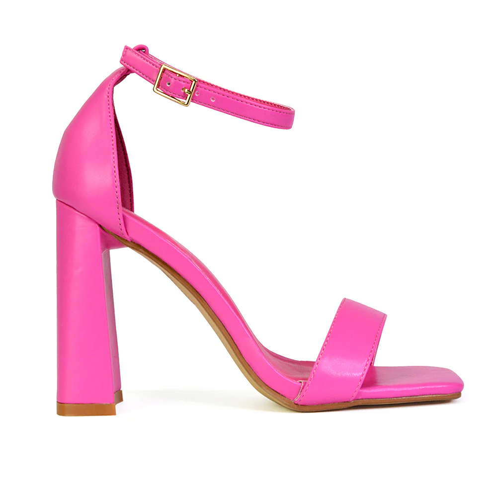 Kamryn Buckle Up Ankle Strap Square Toe Block High Heel Sandals in Silver - Image 63