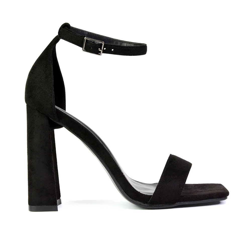 Kamryn Buckle Up Ankle Strap Square Toe Block High Heel Sandals in White - Image 100