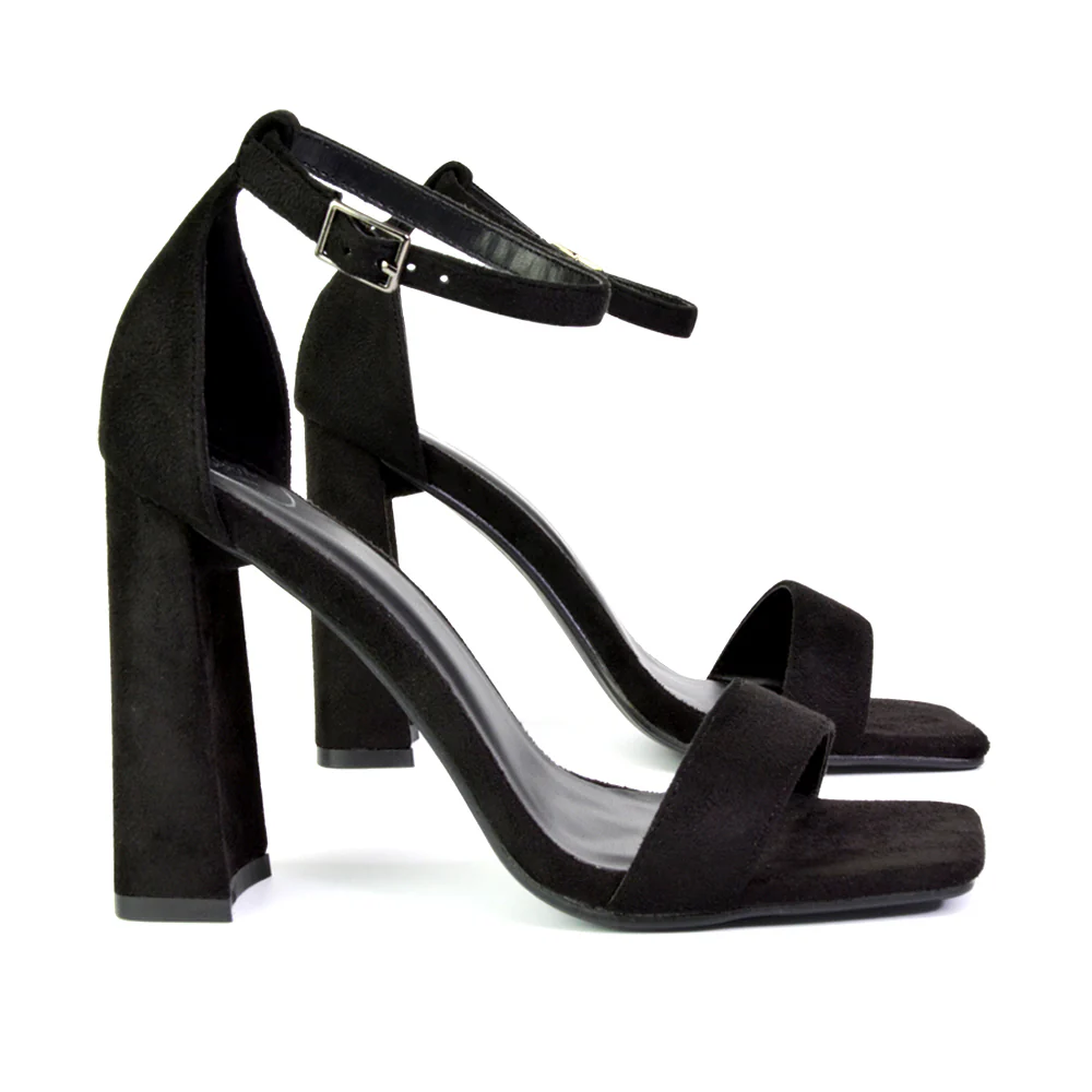 Kamryn Buckle Up Ankle Strap Square Toe Block High Heel Sandals in White - Image 99