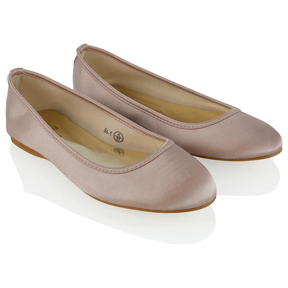 KARA FLAT BRIDAL SHOES LOW BLOCK HIGH HEELED WEDDING BALLERINA PUMPS IN CHAMPAGNE SATIN - Image 3