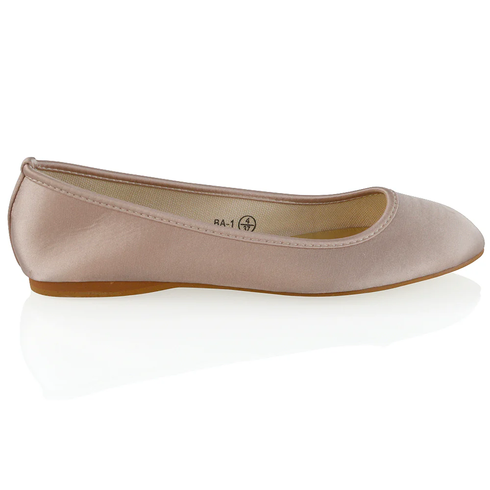 KARA FLAT BRIDAL SHOES LOW BLOCK HIGH HEELED WEDDING BALLERINA PUMPS IN CHAMPAGNE SATIN - Image 8