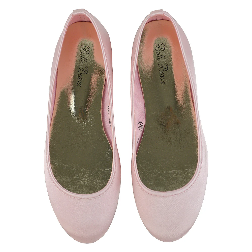 KARA FLAT BRIDAL SHOES LOW BLOCK HIGH HEELED WEDDING BALLERINA PUMPS IN PASTEL PINK SATIN - Image 3