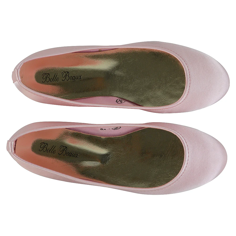 KARA FLAT BRIDAL SHOES LOW BLOCK HIGH HEELED WEDDING BALLERINA PUMPS IN PASTEL PINK SATIN - Image 4