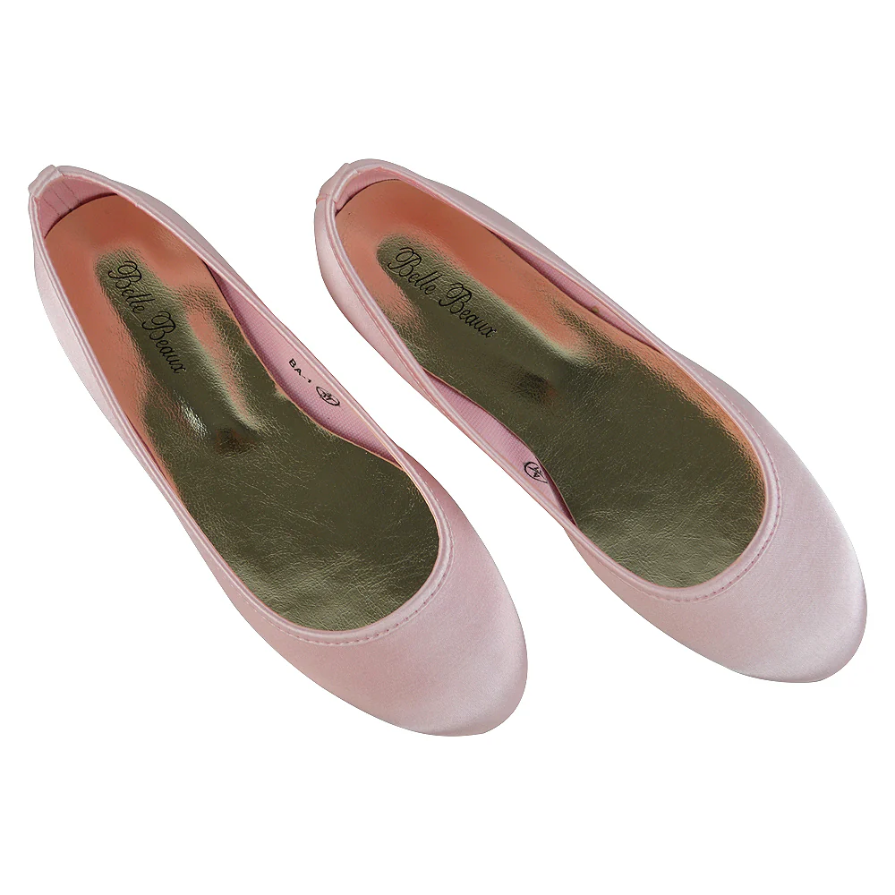 KARA FLAT BRIDAL SHOES LOW BLOCK HIGH HEELED WEDDING BALLERINA PUMPS IN PASTEL PINK SATIN - Image 5