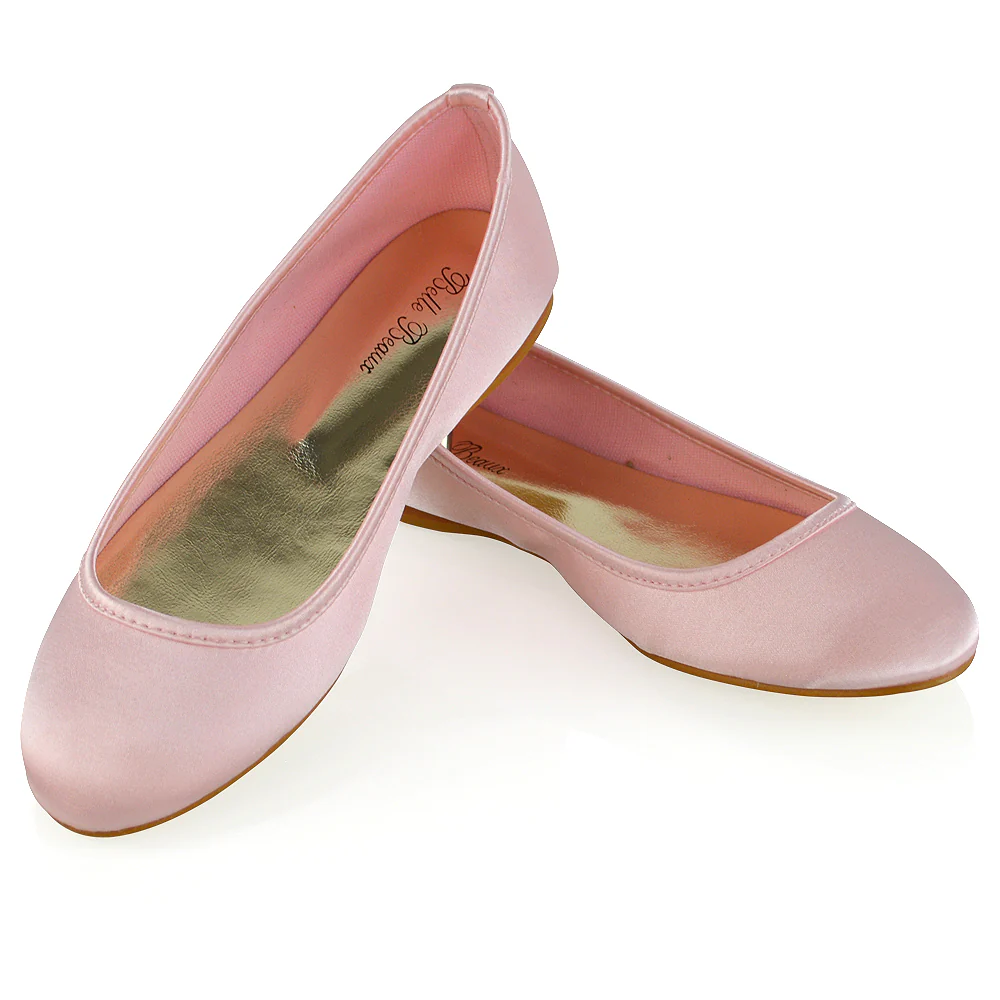 KARA FLAT BRIDAL SHOES LOW BLOCK HIGH HEELED WEDDING BALLERINA PUMPS IN PASTEL PINK SATIN - Image 6