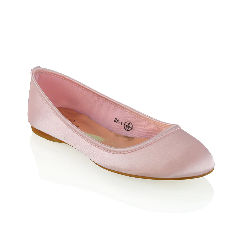 KARA FLAT BRIDAL SHOES LOW BLOCK HIGH HEELED WEDDING BALLERINA PUMPS IN PASTEL PINK SATIN - Image 8