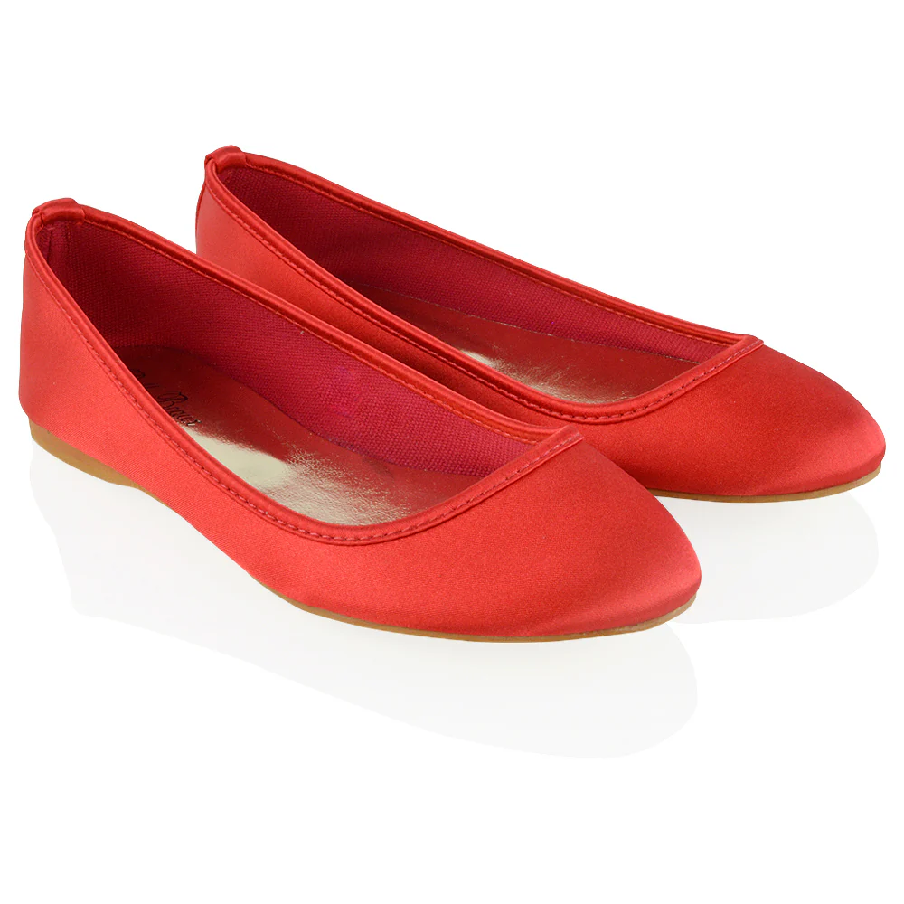 KARA FLAT BRIDAL SHOES LOW BLOCK HIGH HEELED WEDDING BALLERINA PUMPS IN RED SATIN - Image 3