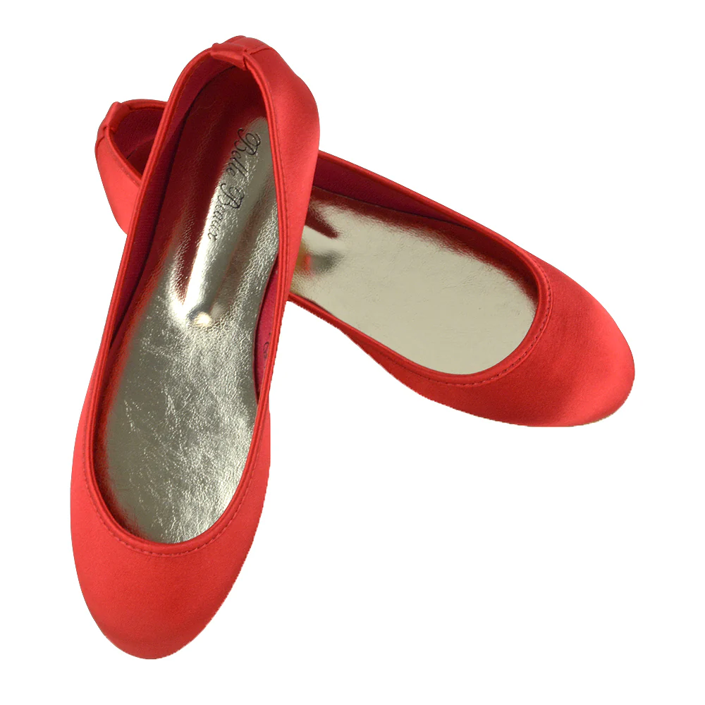 KARA FLAT BRIDAL SHOES LOW BLOCK HIGH HEELED WEDDING BALLERINA PUMPS IN RED SATIN - Image 6