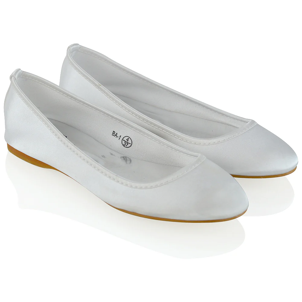 KARA FLAT BRIDAL SHOES LOW BLOCK HIGH HEELED WEDDING BALLERINA PUMPS IN WHITE SATIN - Image 3