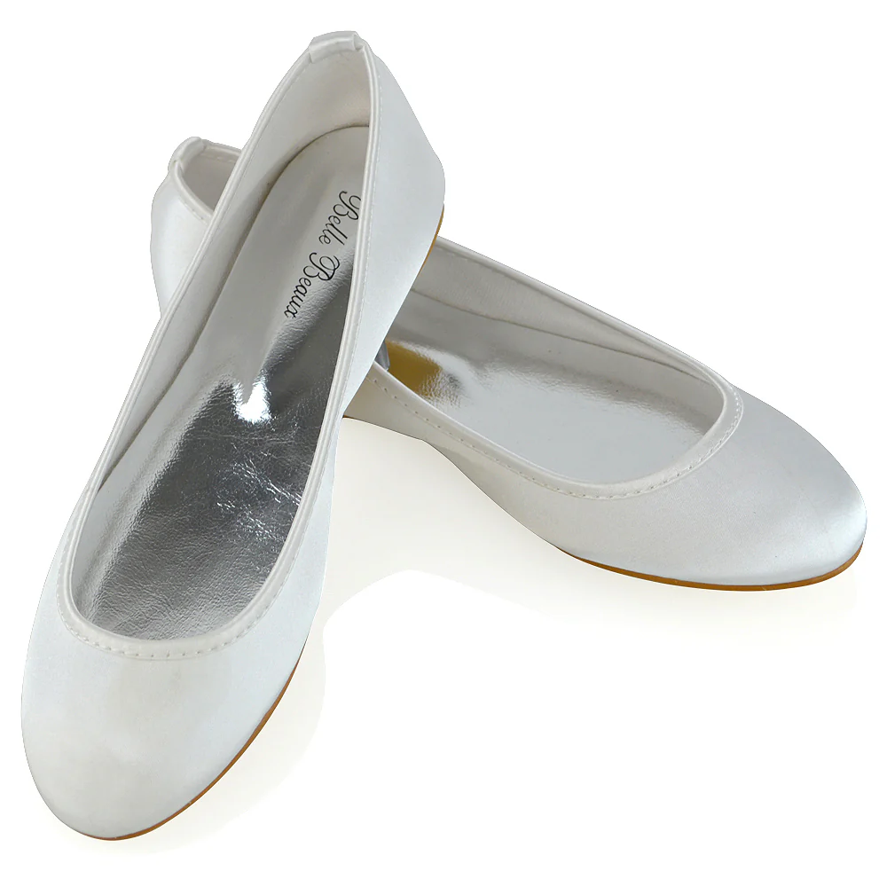 KARA FLAT BRIDAL SHOES LOW BLOCK HIGH HEELED WEDDING BALLERINA PUMPS IN WHITE SATIN - Image 7