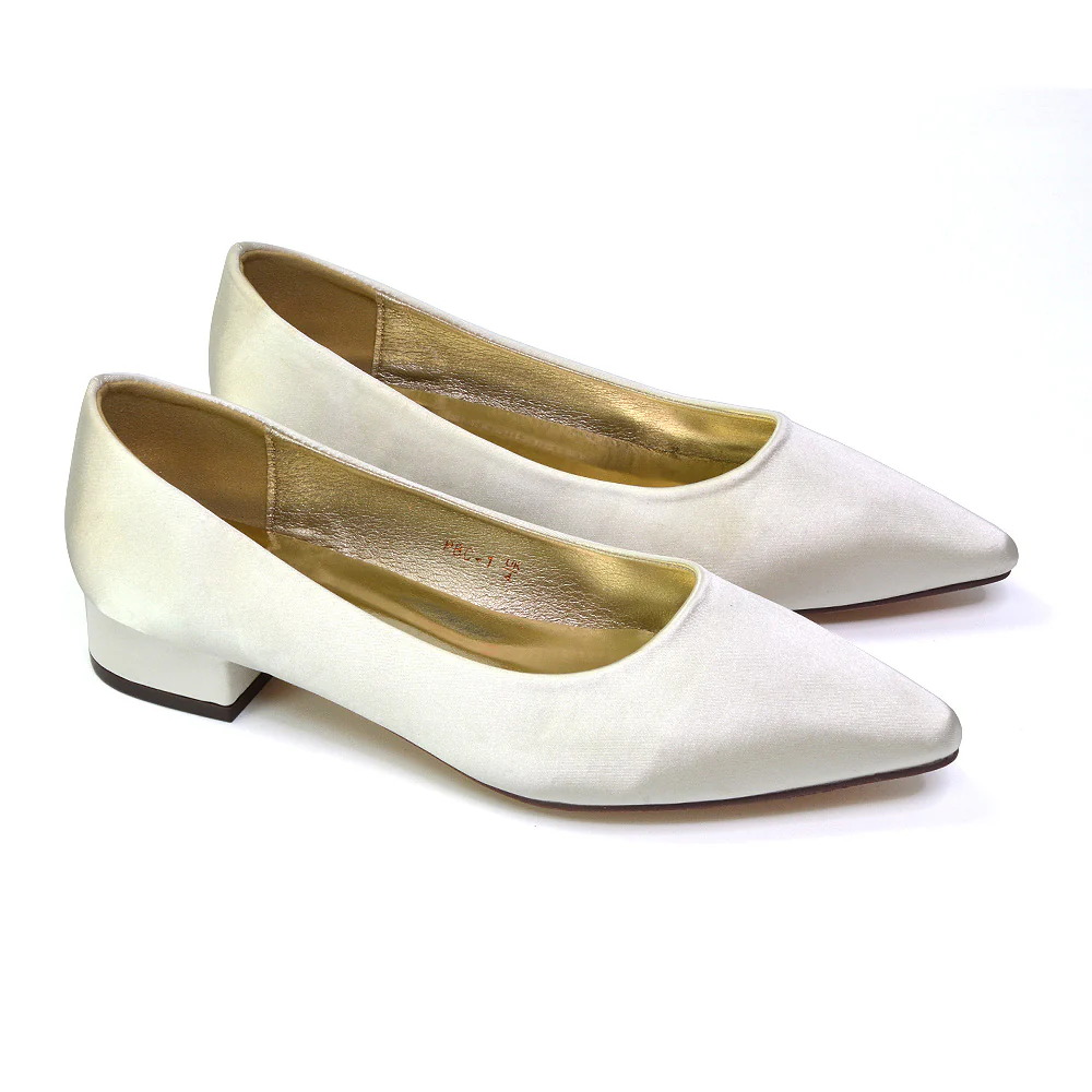 Karen Slip On Pointed Toe Wedding Shoes Low Heel Bridal Heels Court Shoes in Gold - Image 19
