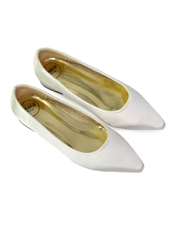Karen Slip On Pointed Toe Wedding Shoes Low Heel Bridal Heels Court Shoes in Gold - Image 4