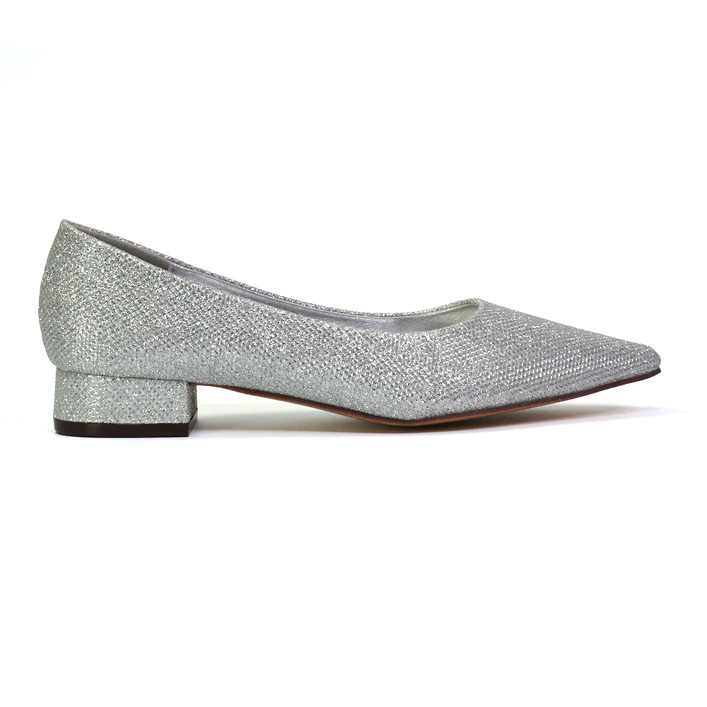 Karen Slip On Pointed Toe Wedding Shoes Low Heel Bridal Heels Court Shoes in Gold - Image 50