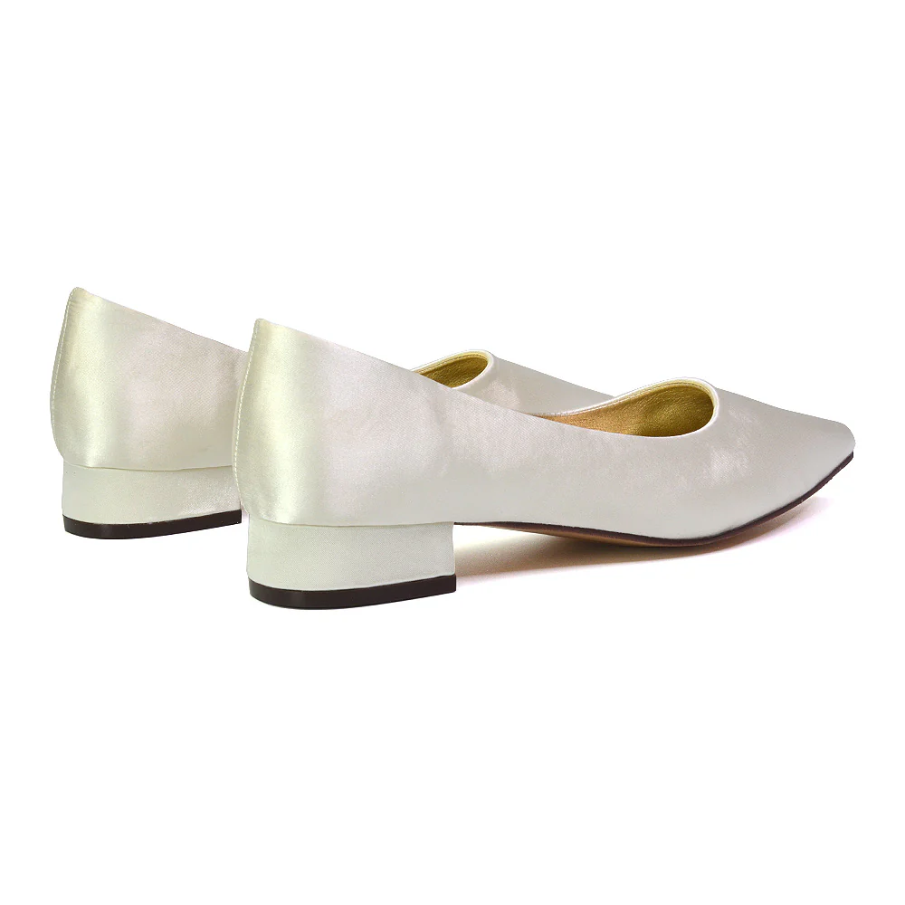 Karen Slip On Pointed Toe Wedding Shoes Low Heel Bridal Heels Court Shoes in Ivory - Image 38