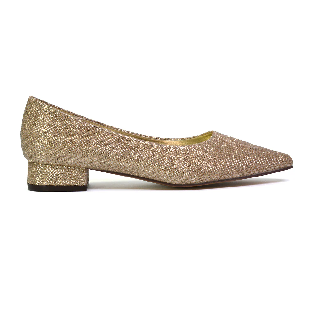 Karen Slip On Pointed Toe Low Block Heel Court Shoes in Brown Faux Suede - Image 12