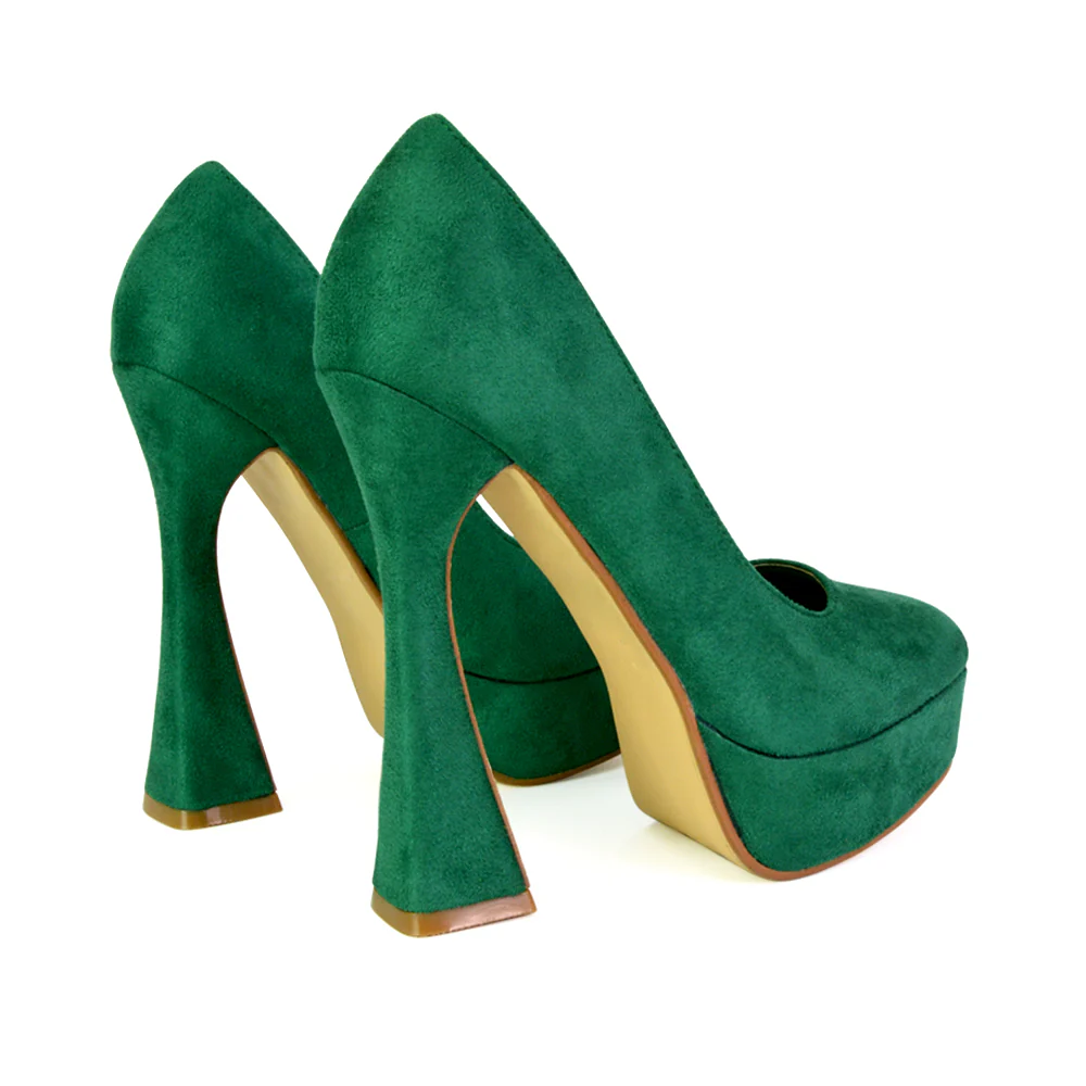 Karlie Flared Curved Stiletto Platform High Heel Court Shoes in Black - Image 12