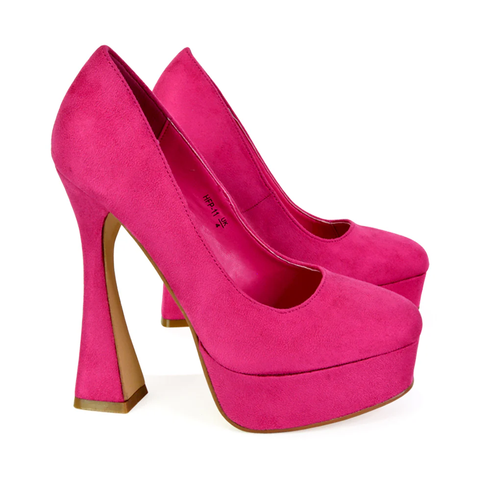 Karlie Flared Curved Stiletto Platform High Heel Court Shoes in Fuchsia - Image 55