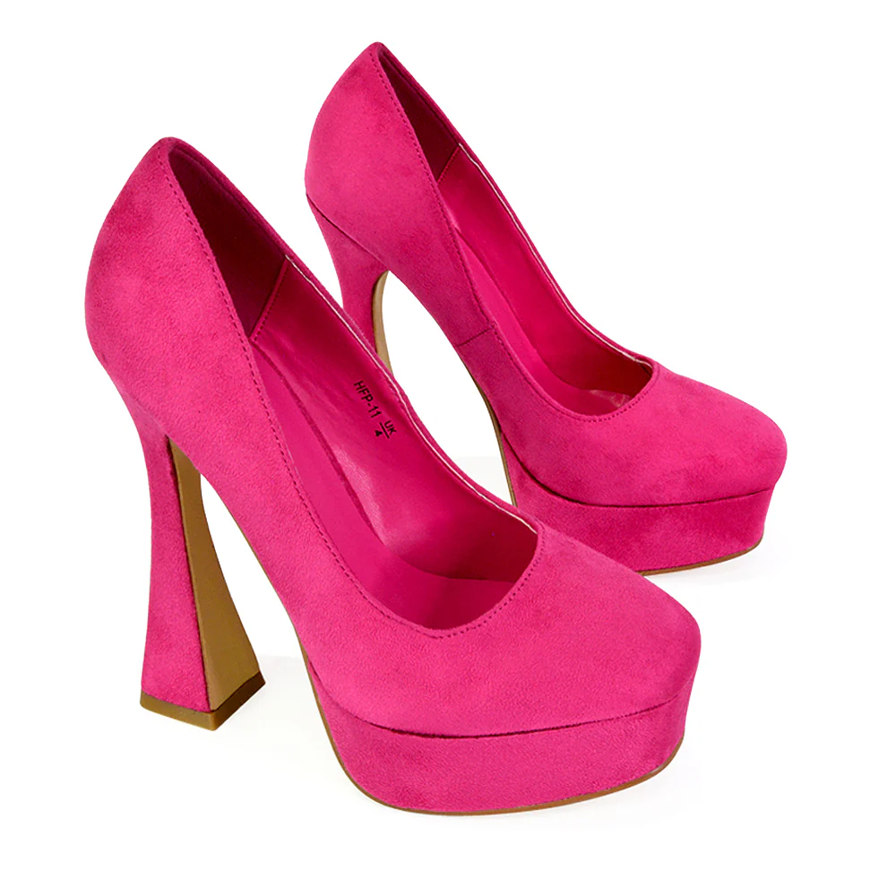 Karlie Flared Curved Stiletto Platform High Heel Court Shoes in Fuchsia - Image 56