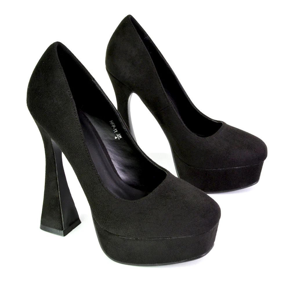 Karlie Flared Curved Stiletto Platform High Heel Court Shoes in Fuchsia - Image 76