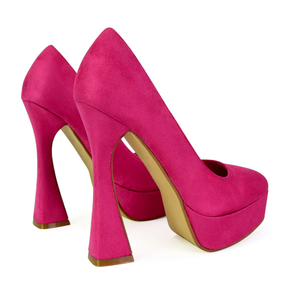 Karlie Flared Curved Stiletto Platform High Heel Court Shoes in Green - Image 42