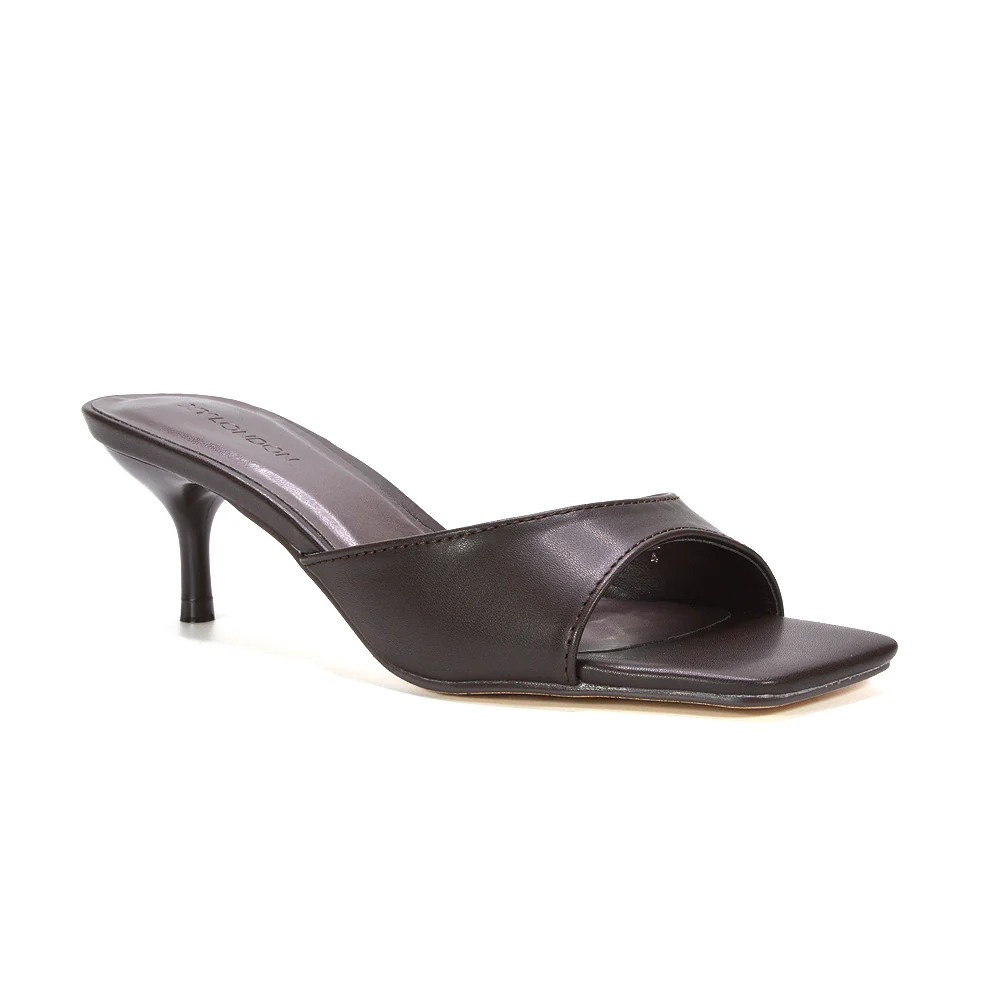Katherine Square Toe Stiletto Kitten Heel Mule Sandals in Silver Metallic - Image 10